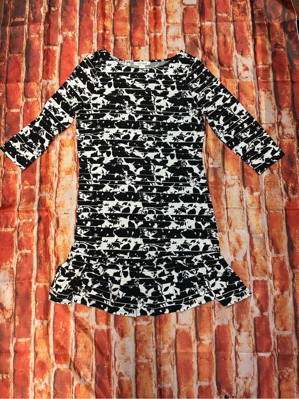 White House Black Market Floral Stripe Ruffle-Hem Dress M